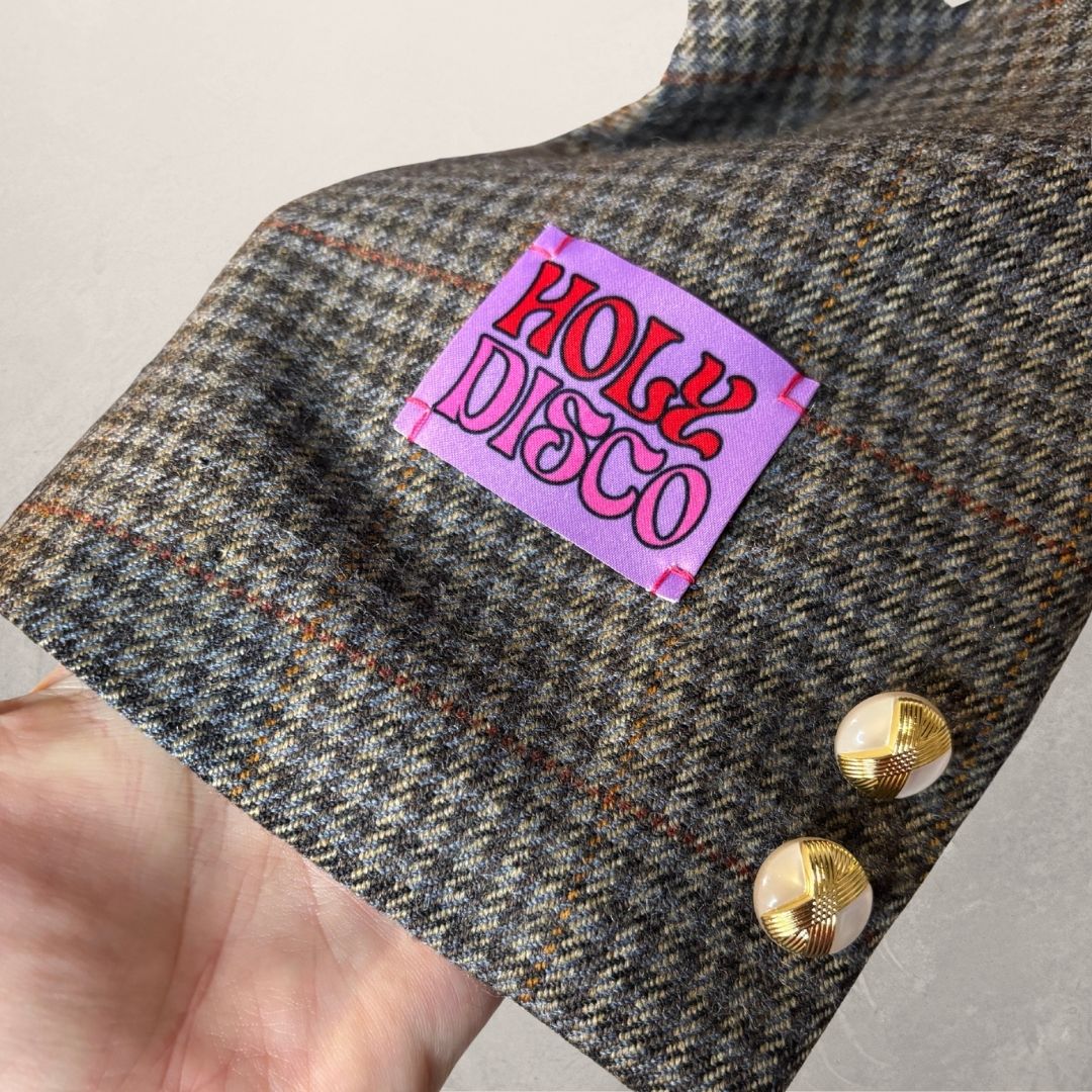 Vintage brown plaid with purple ruffles blazer OS- by Holy Disco