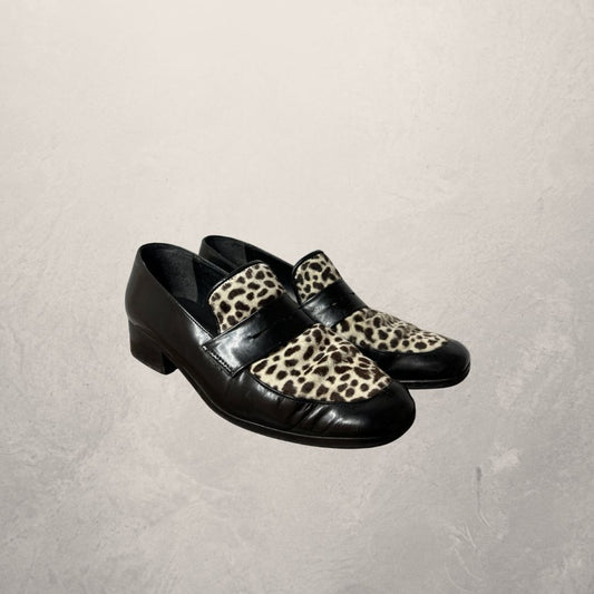 Vintage cheetah & black leather loafers 38 (good)