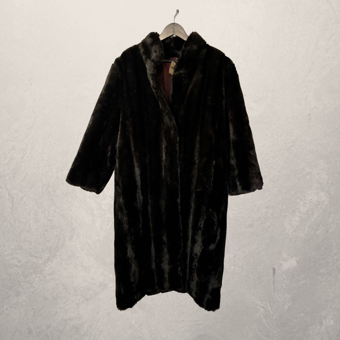 Vintage donkerbruine imitatiebontjas L