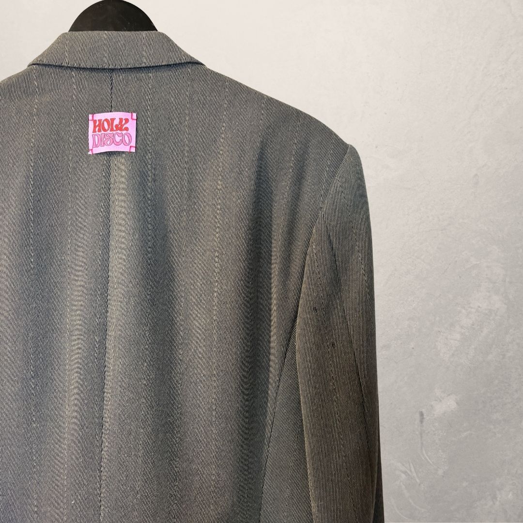 Vintage dark grey 3 stripe & ruffle sleeve blazer OS- by Holy Disco
