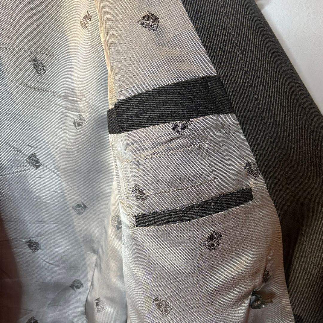 Vintage dark grey 3 stripe & ruffle sleeve blazer OS- by Holy Disco