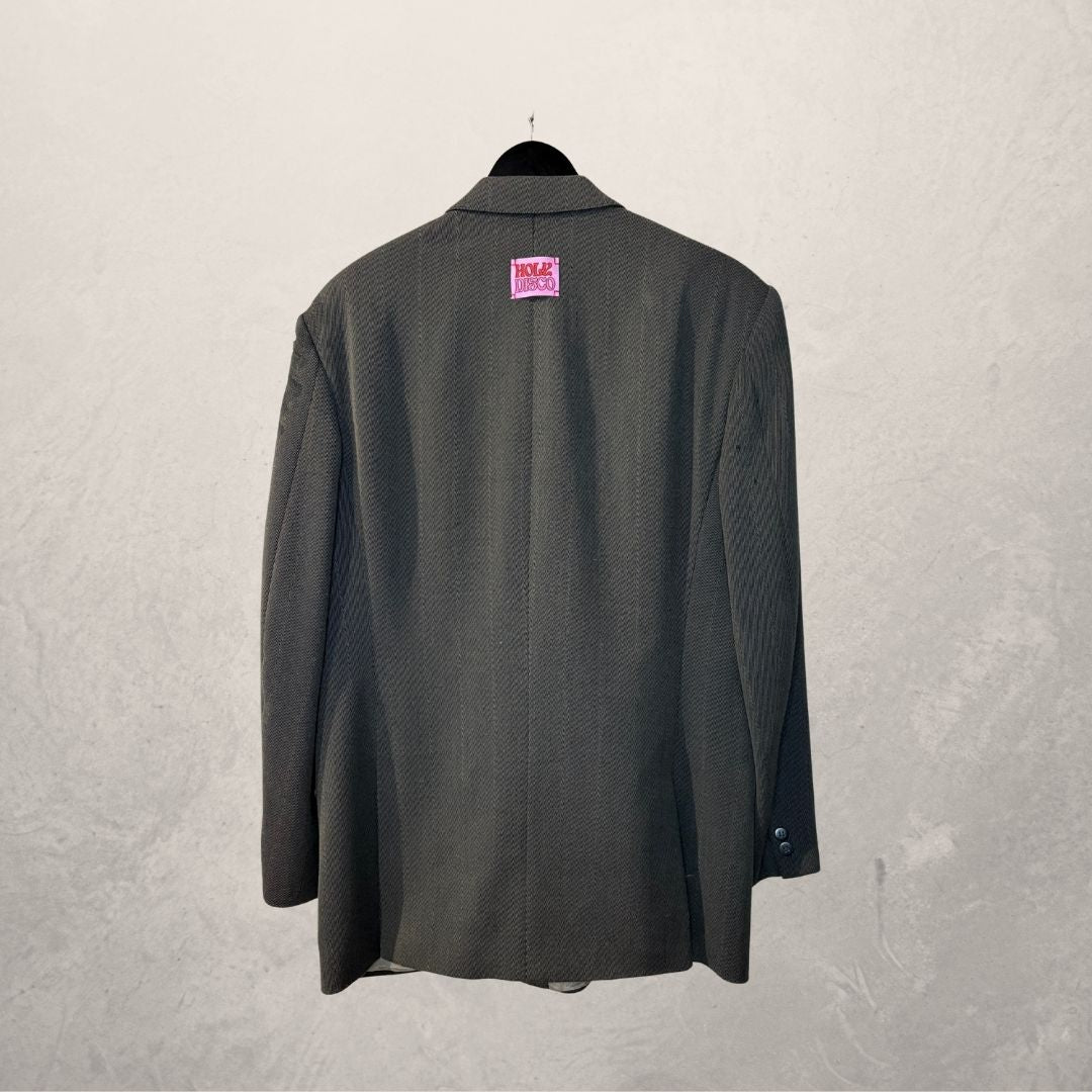 Vintage dark grey 3 stripe & ruffle sleeve blazer OS- by Holy Disco