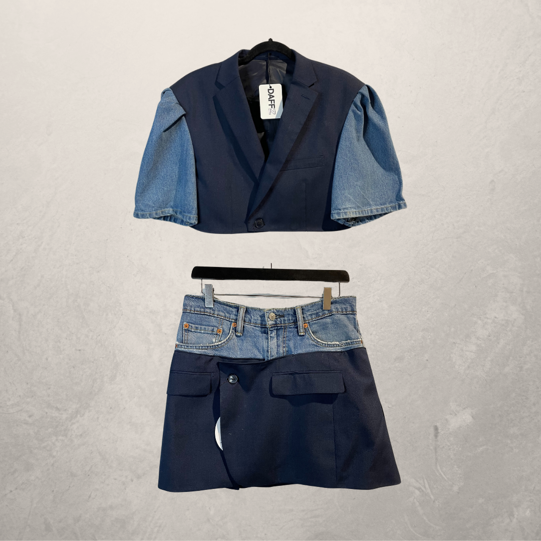 Vintage denim &amp; marineblauwe rok S/M - door @DAFFZTheLabel