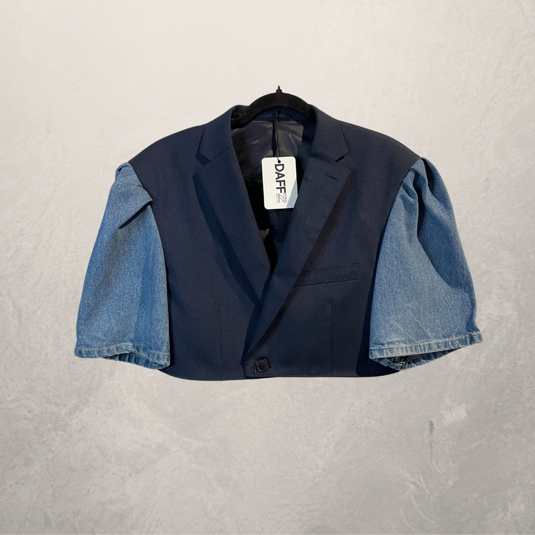 Vintage denim &amp; marineblauwe cropped blazer S/M - door @DAFFZTheLabel