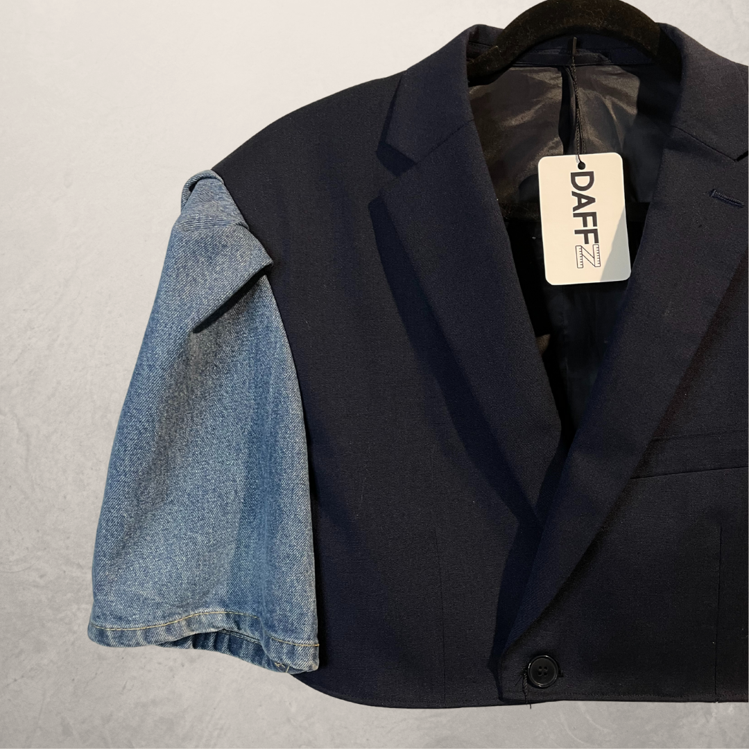 Vintage denim &amp; marineblauwe cropped blazer S/M - door @DAFFZTheLabel
