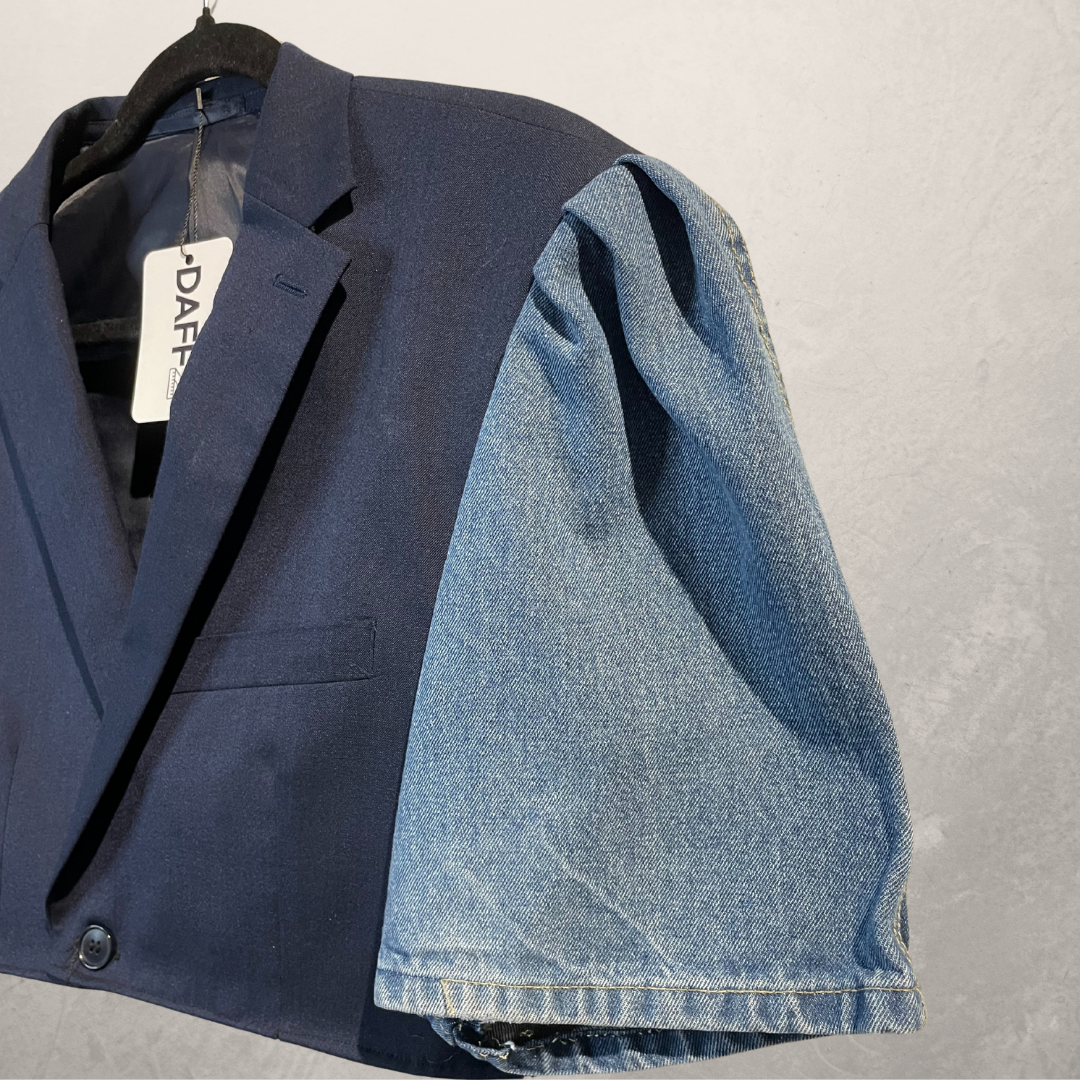 Vintage denim &amp; marineblauwe cropped blazer S/M - door @DAFFZTheLabel