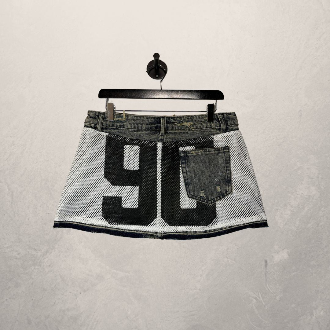 Vintage denim/mesh upcycled skirt OS- By WNDYdesign