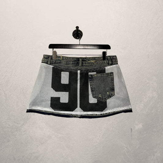 Vintage denim/mesh upcycled skirt OS- By WNDYdesign