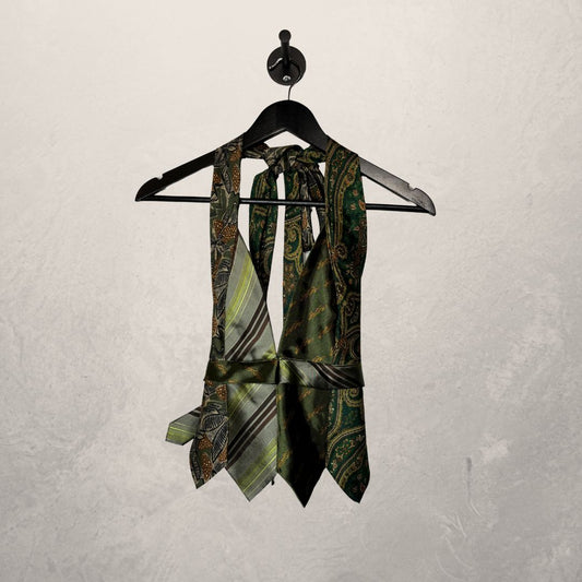 Vintage green/brown Halter tie top OS- By WNDYdesign
