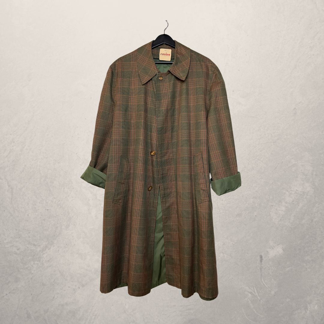 Vintage green checkered trenchcoat M/L