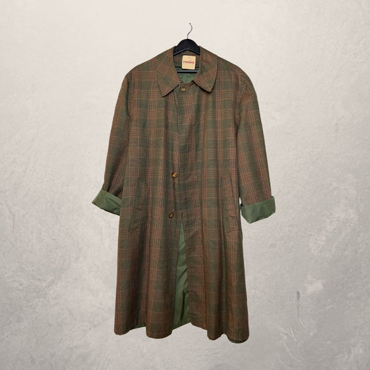 Vintage green checkered trenchcoat M/L