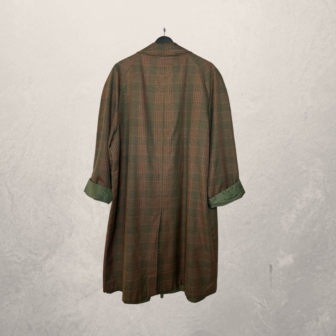 Vintage green checkered trenchcoat M/L