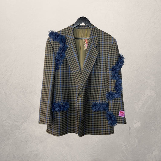 Vintage grijs/blauw bloemenblazer OS- By Holy Disco
