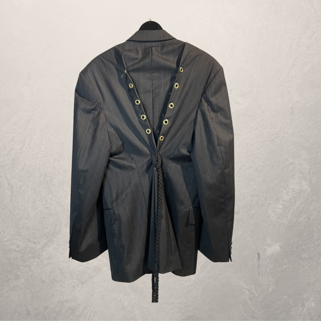 Vintage grey eyelet rouched back blazer OS- By M.a.r.r.art