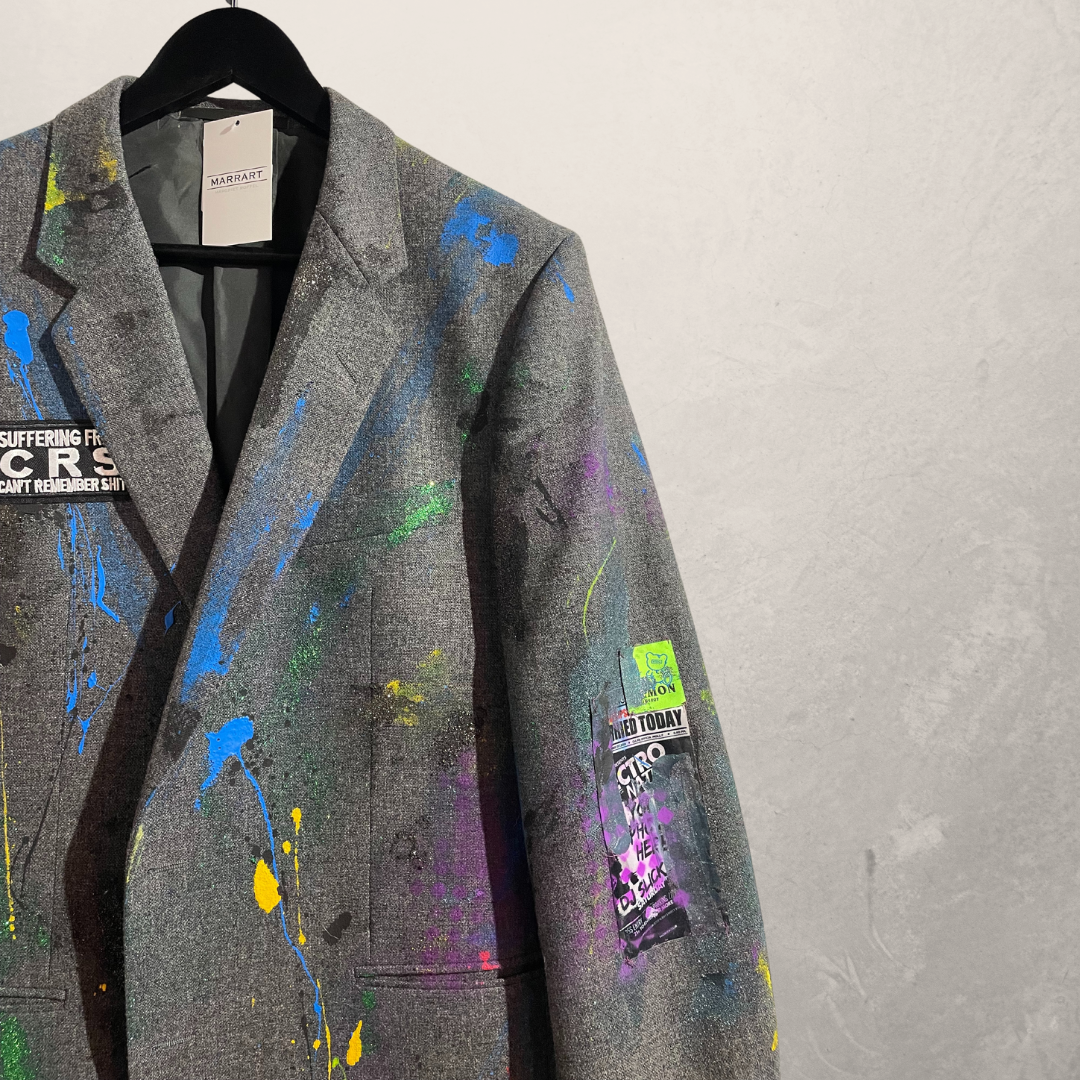 Vintage grijs wollen zwart contour lippen blazer L- door @Marrart
