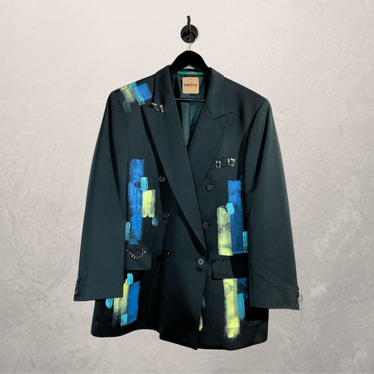 Vintage handmade blue painted blazer L/XL