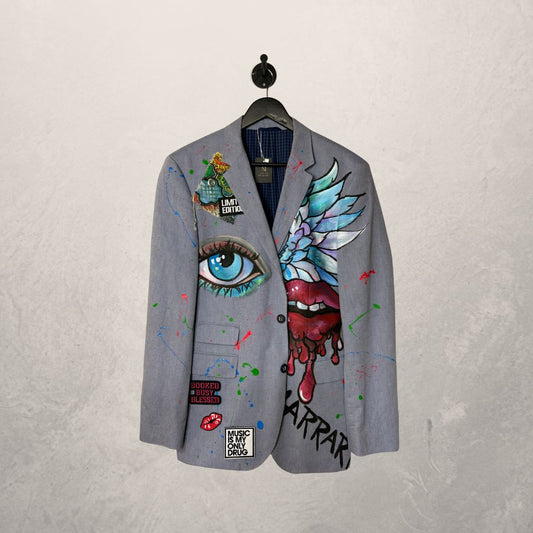 Vintage handpainted grey blazer OS- by MARRART