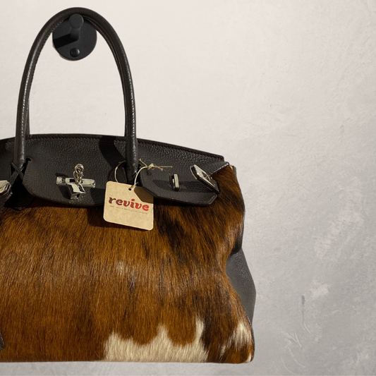 Vintage leather cowhide detail hermes style handbag