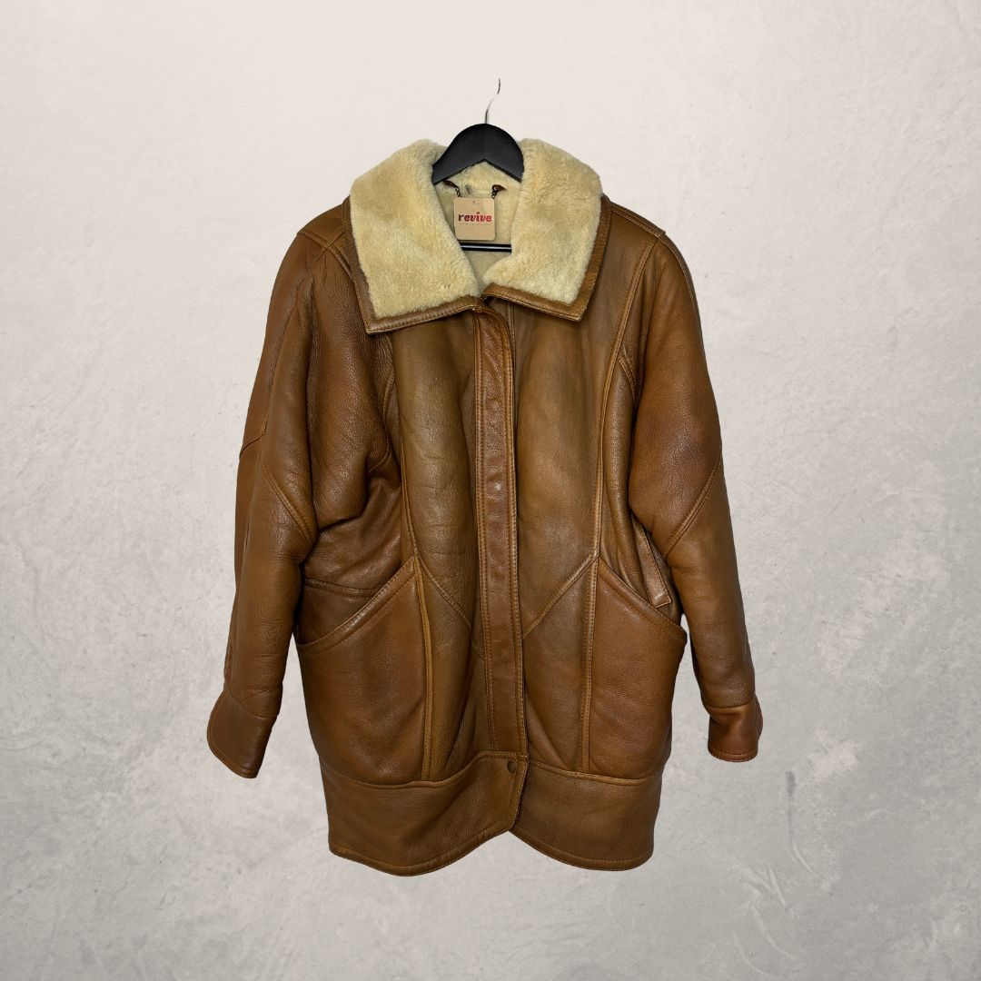 Vintage light brown sherpa leather jacket XL