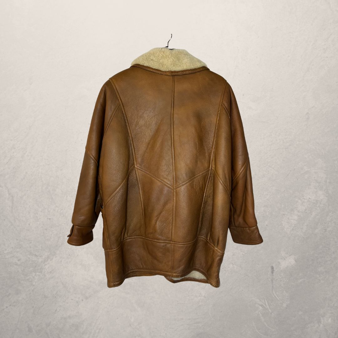 Vintage light brown sherpa leather jacket XL