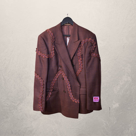 Vintage maroon checkered with ruffles blazer OS- by Holy Disco