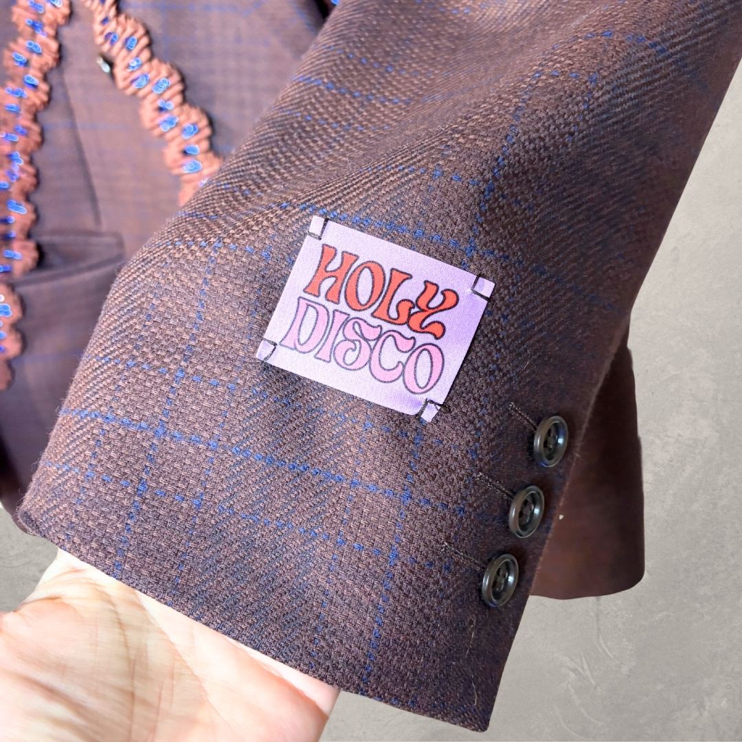 Vintage maroon checkered with ruffles blazer OS- by Holy Disco