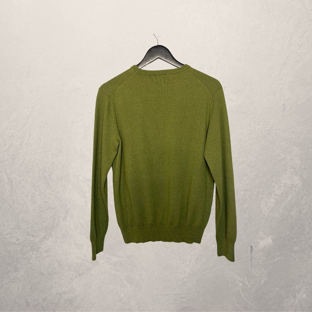 Vintage merino wollen groene trui met lange mouwen S/M