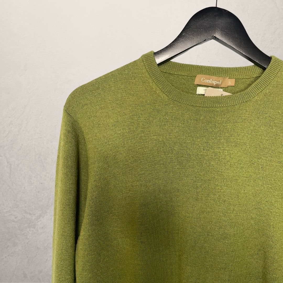 Vintage merino wollen groene trui met lange mouwen S/M