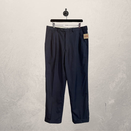 Vintage marineblauwe gestreepte broek L