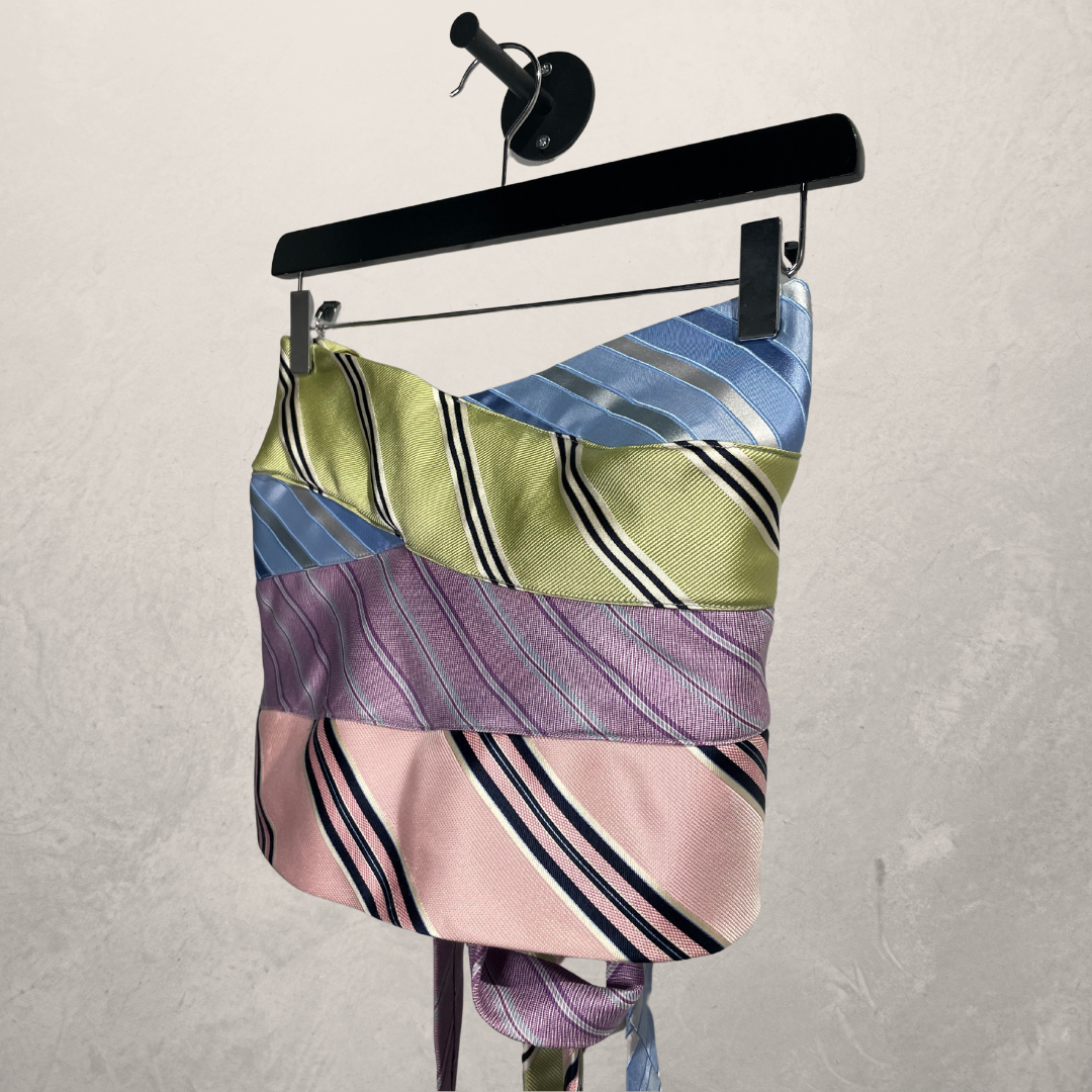 Vintage pastel stripes SILK Bandeau tie top OS- By WNDYdesign