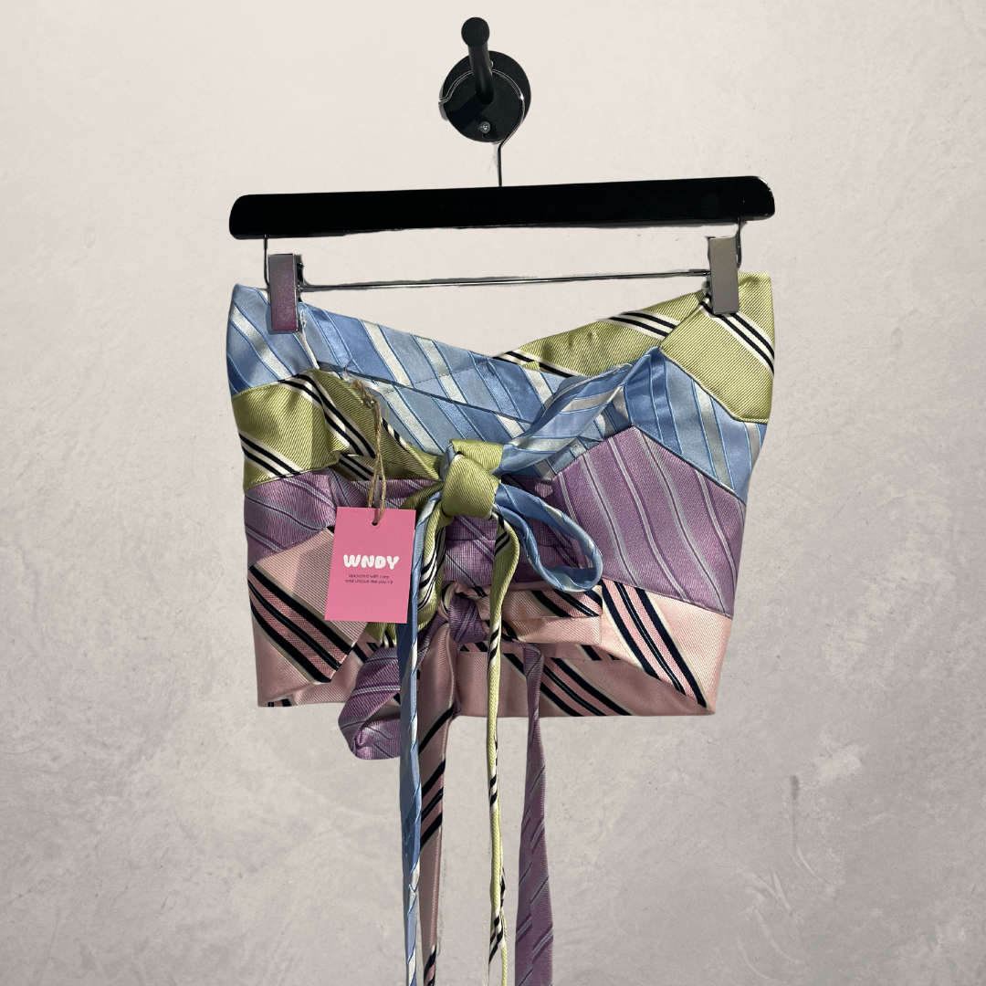 Vintage pastel stripes SILK Bandeau tie top OS- By WNDYdesign
