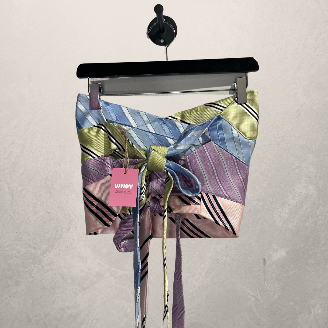 Vintage pastel stripes SILK Bandeau tie top OS- By WNDYdesign