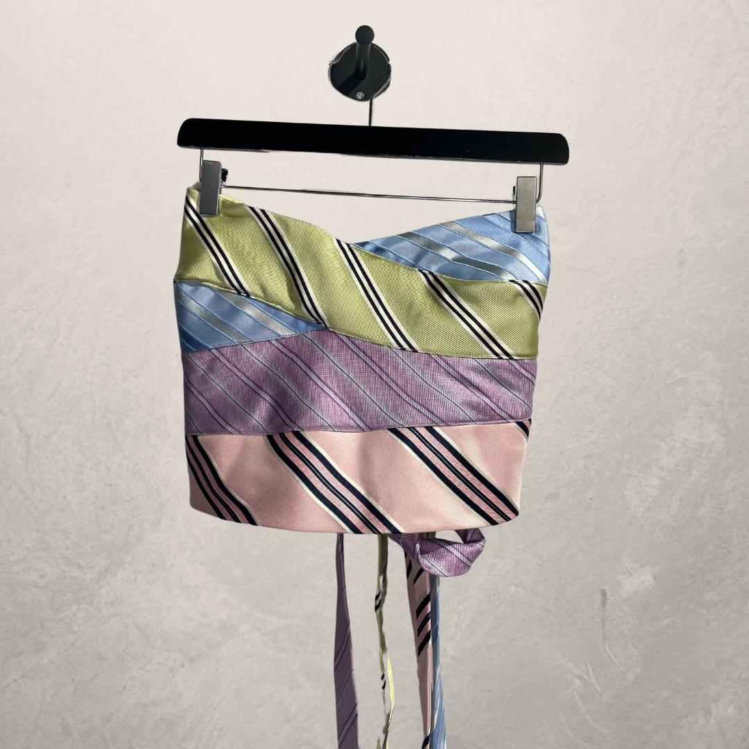 Vintage pastel stripes SILK Bandeau tie top OS- By WNDYdesign