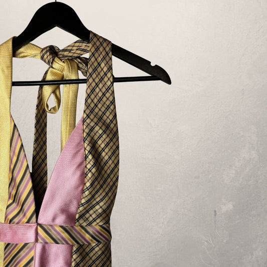 Vintage pink/yellow Halter tie top OS- By WNDYdesign