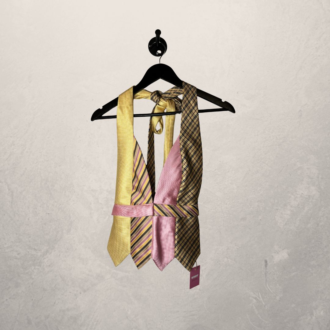 Vintage pink/yellow Halter tie top OS- By WNDYdesign