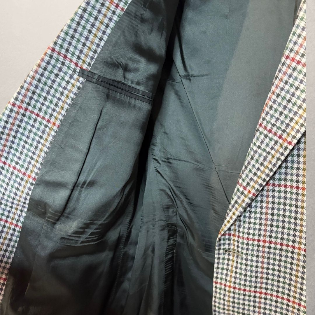 Vintage plaid with green glitter fringes blazer OS- by Holy Disco