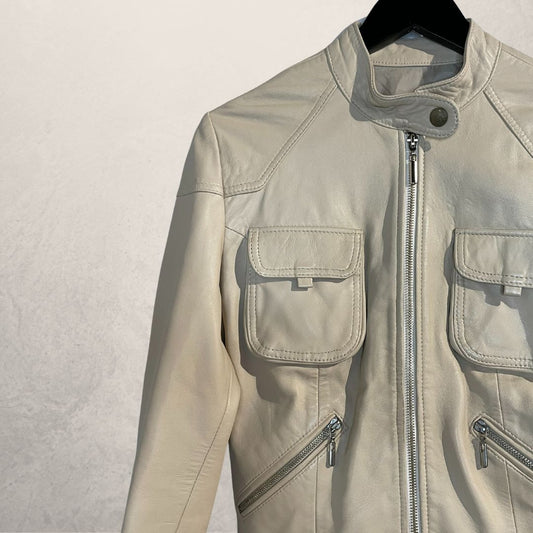 Vintage Vera Pella beige leren jas L