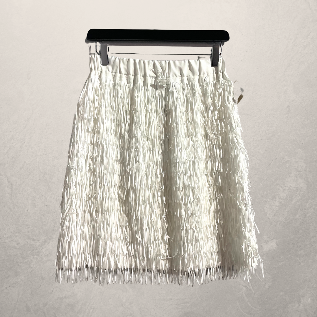 Vintage witte rok met franjes S