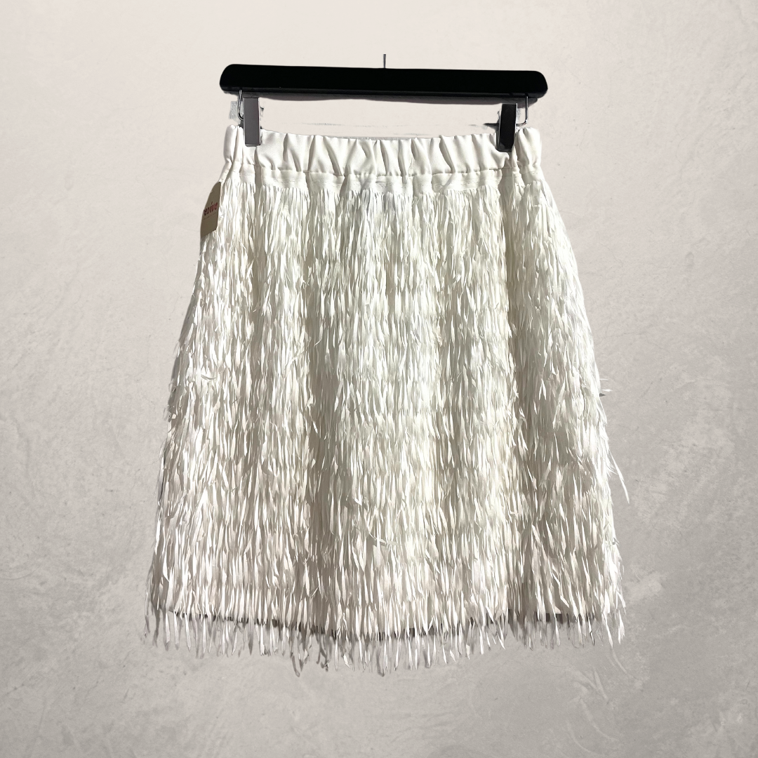 Vintage witte rok met franjes S