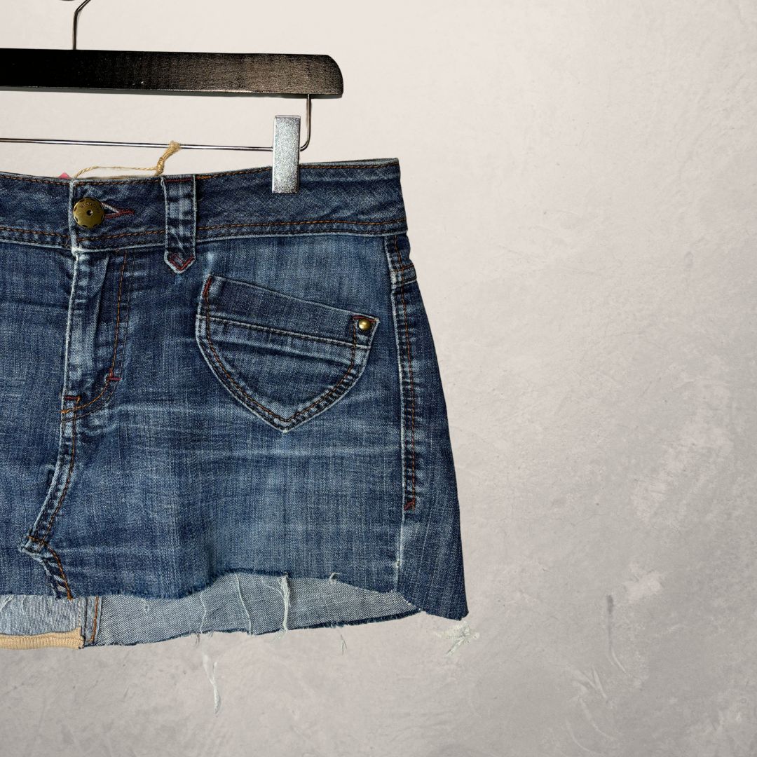 Von Dutch blue denim upcycled skirt OS- By WNDYdesign