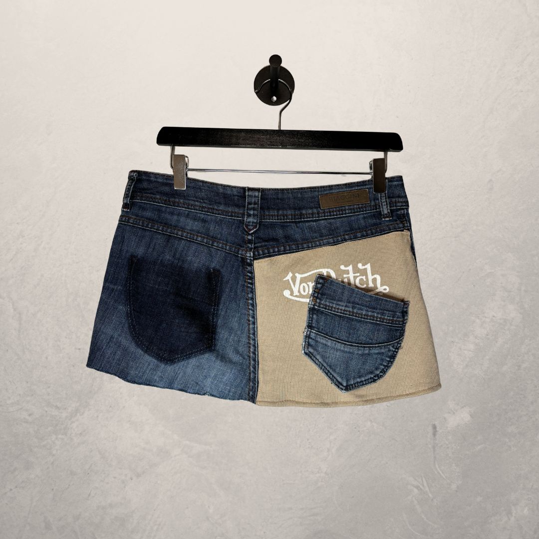 Von Dutch blue denim upcycled skirt OS- By WNDYdesign