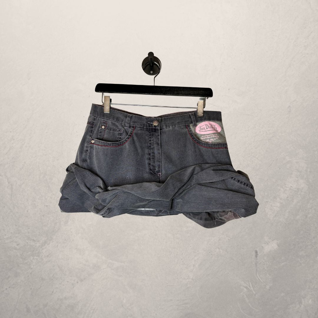 Von Dutch grey denim upcycled skirt OS- By WNDYdesign