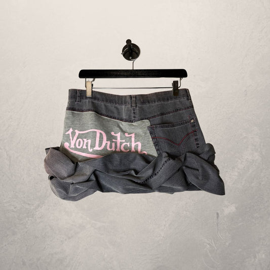 Von Dutch grey denim upcycled skirt OS- By WNDYdesign