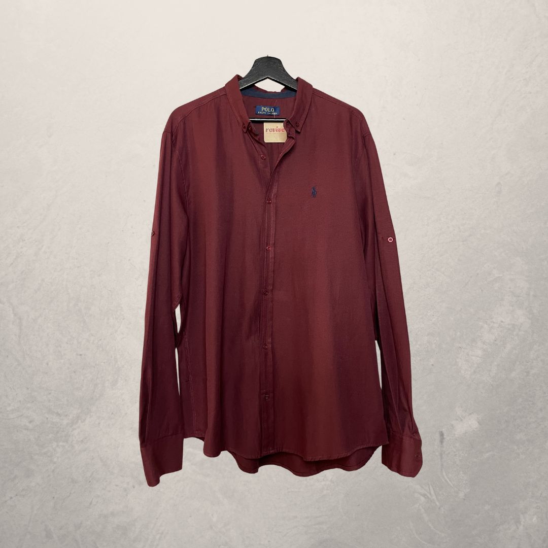 Ralph Lauren Maroon poloshirt met lange mouwen L
