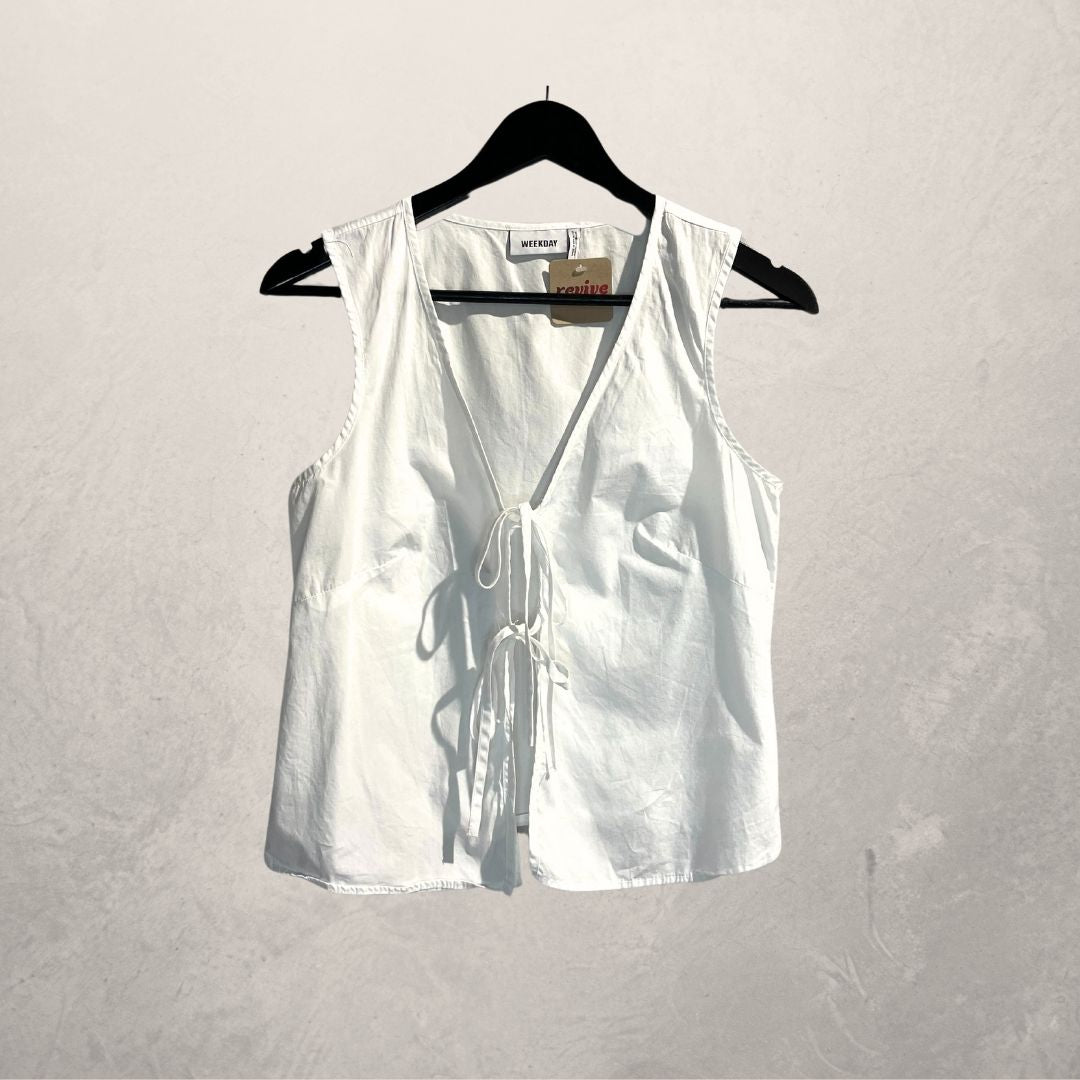 Weekday white linen-like tie blouse S