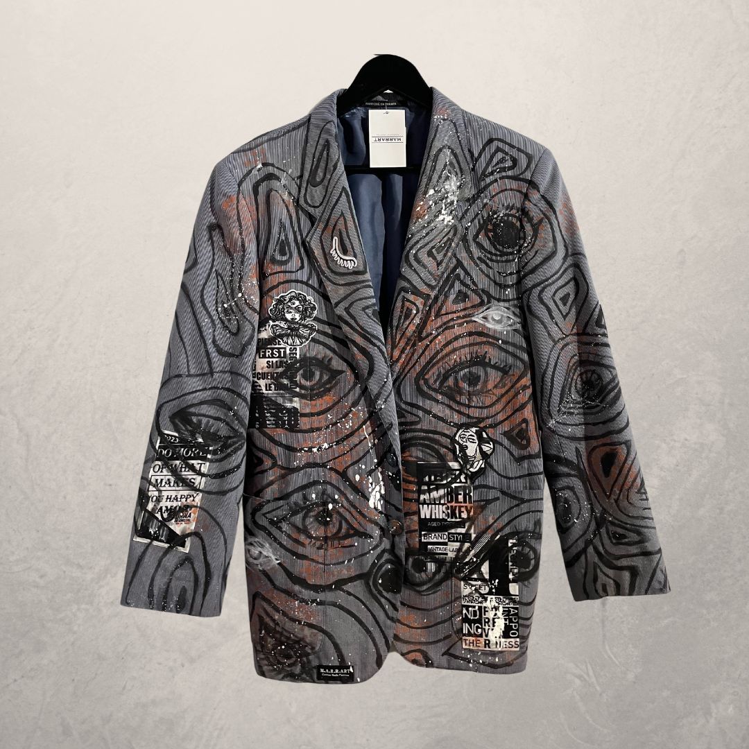 YSL Grey abstract all over painted blazer M/L- By @M.a.r.r.art