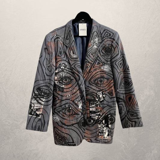 YSL Grey abstract all over painted blazer M/L- By @M.a.r.r.art