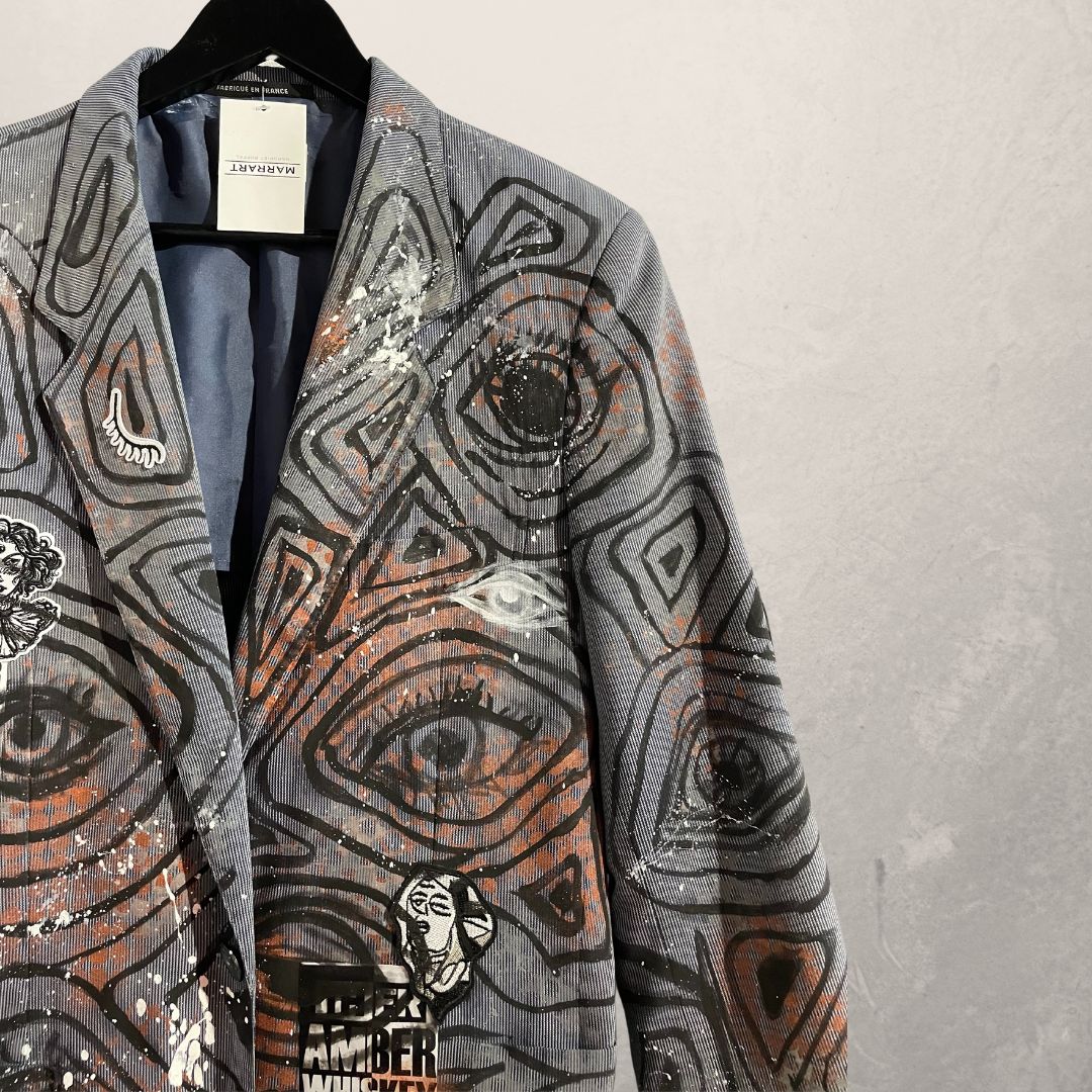 YSL Grey abstract all over painted blazer M/L- By @M.a.r.r.art