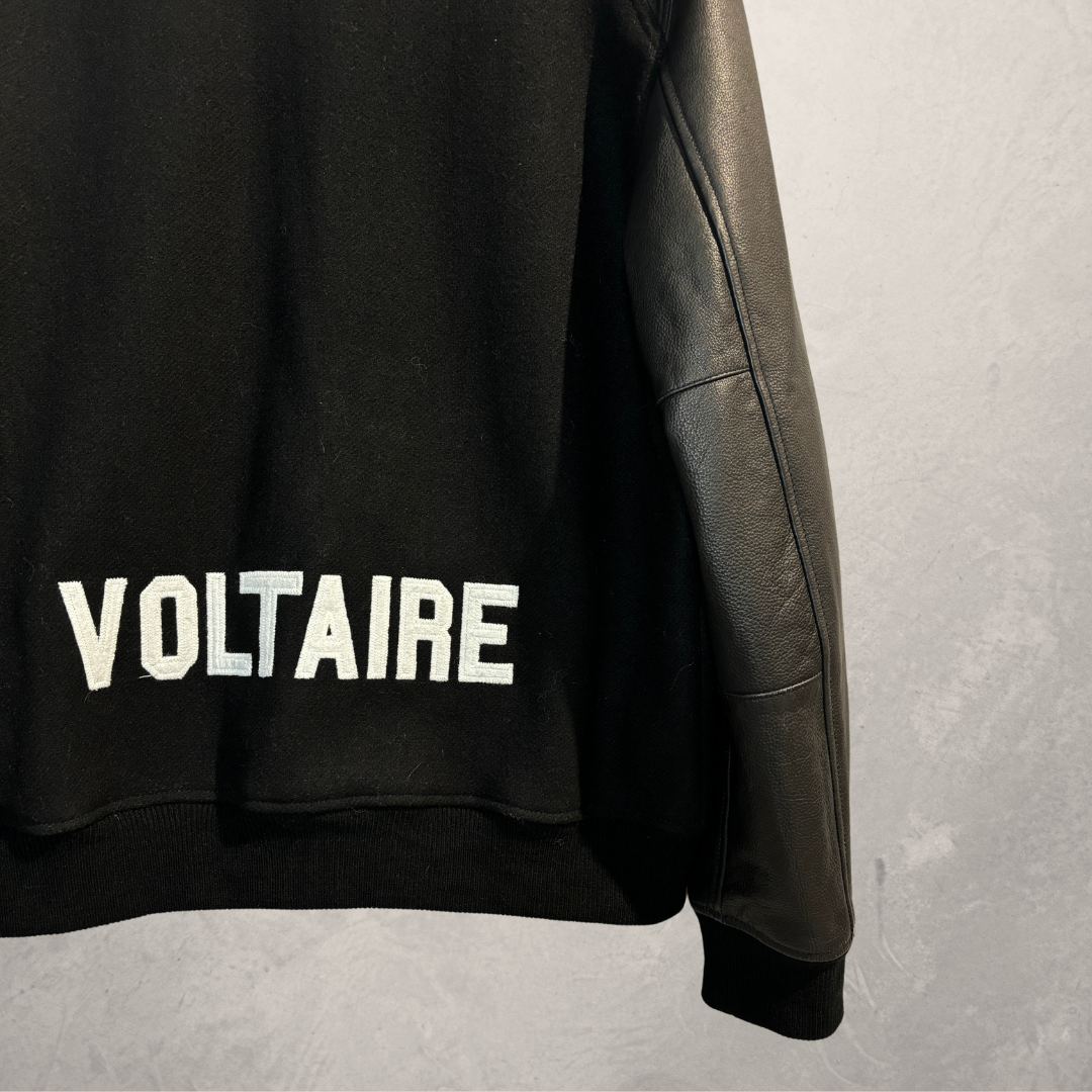 Zadig & Voltaire black leather sleeve varsity jacket L