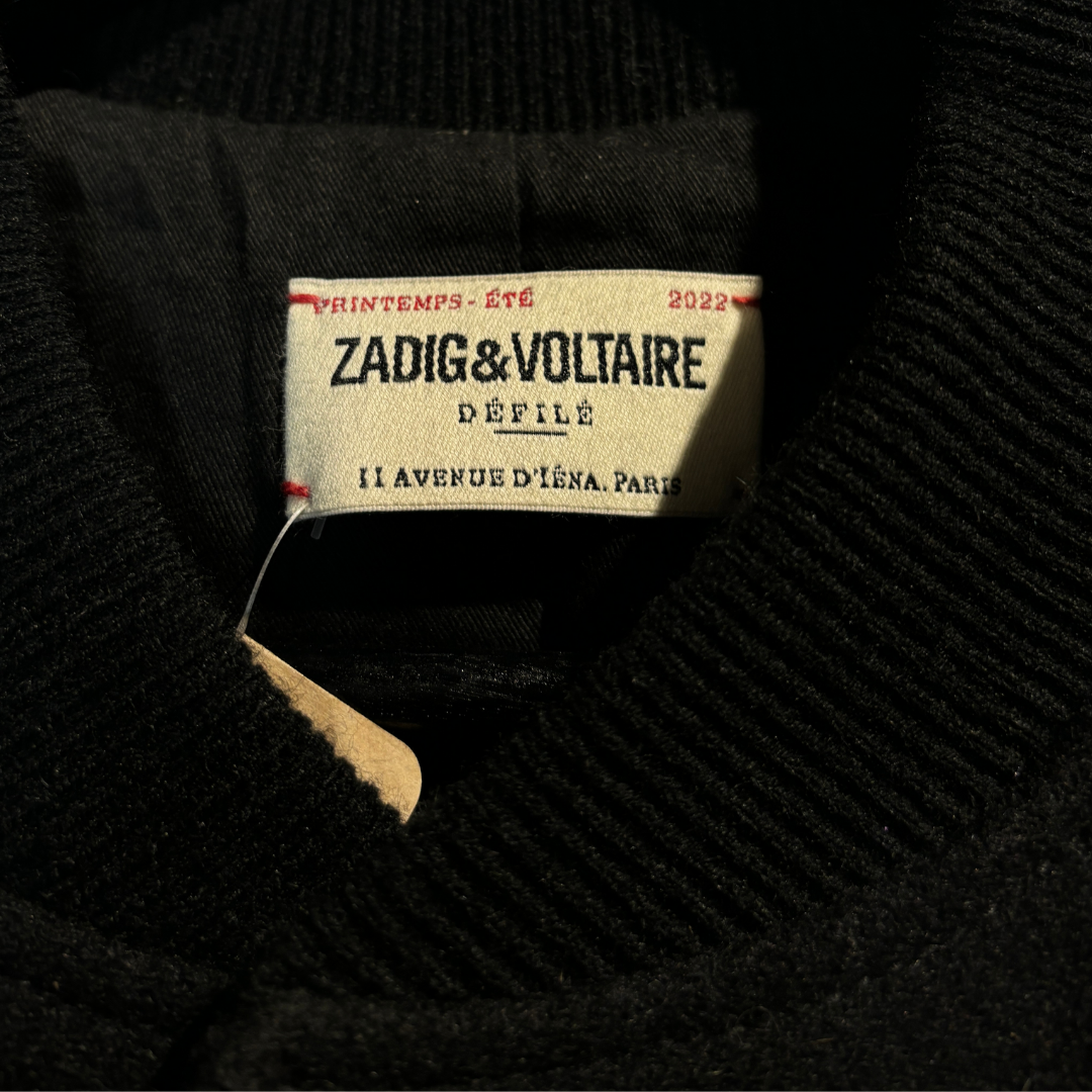 Zadig & Voltaire black leather sleeve varsity jacket L